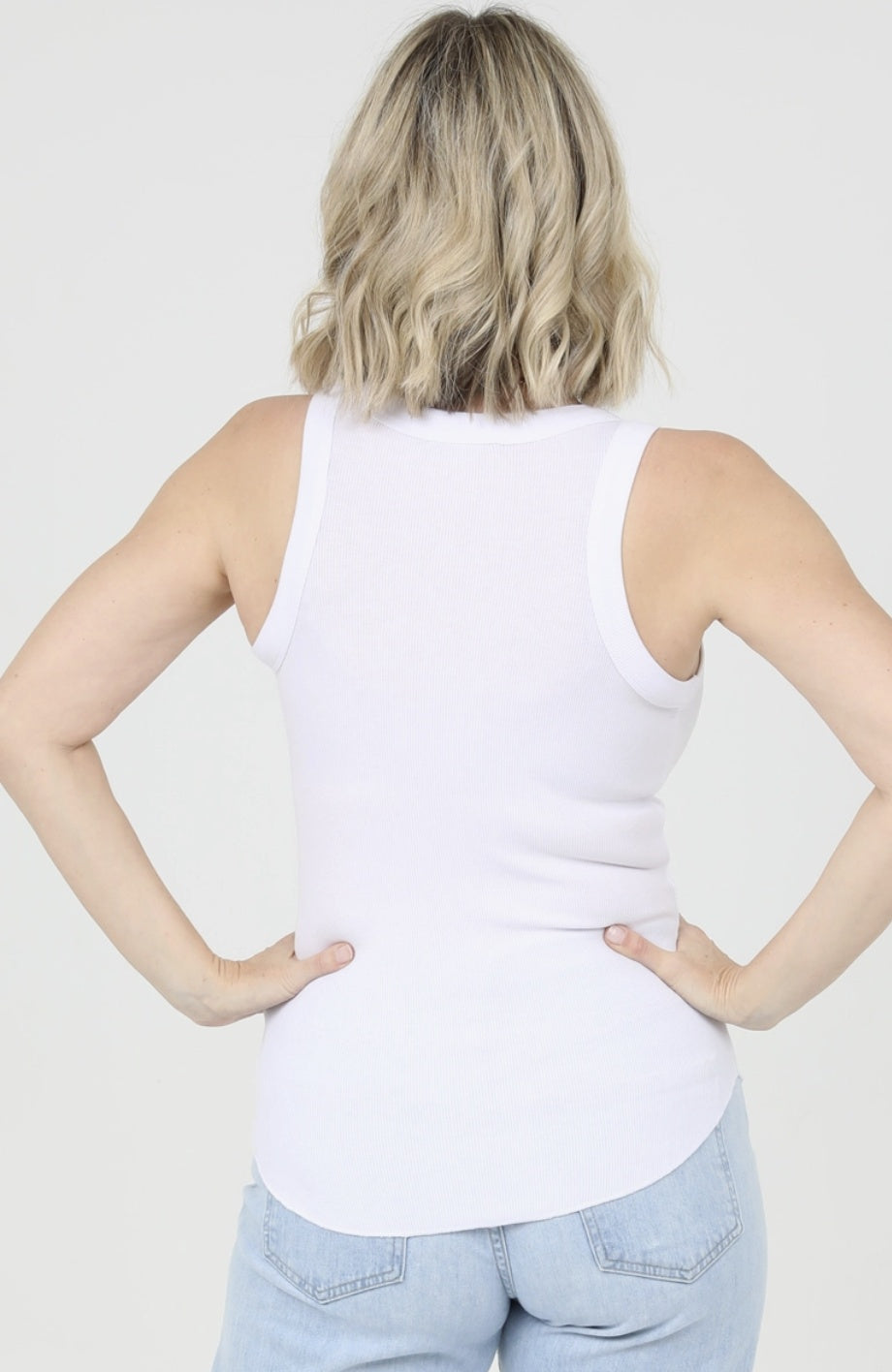 High Neck Rounded Hem Rib Tank Top