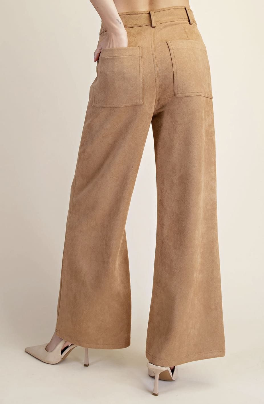 High Rise Suede Look Wide Leg Pants