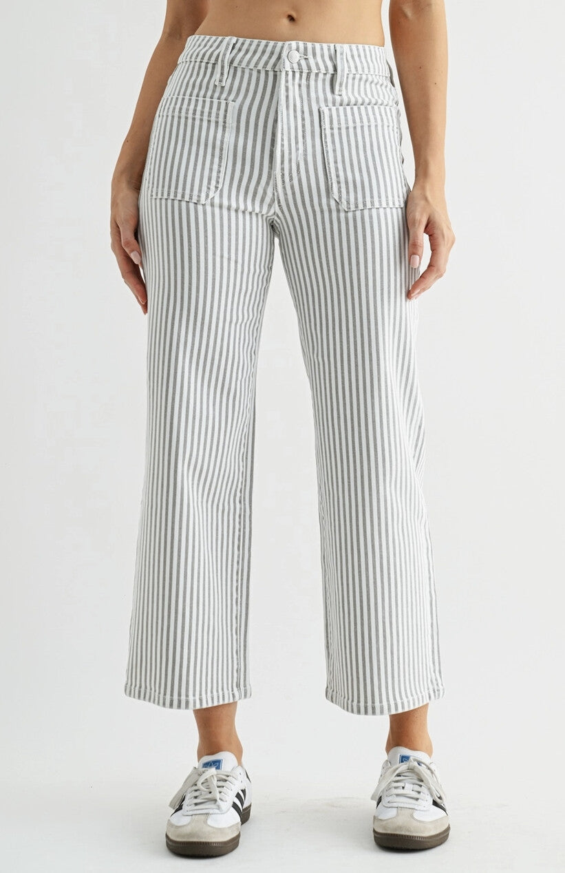 High Rise Wide Leg Crop Stripe Jeans