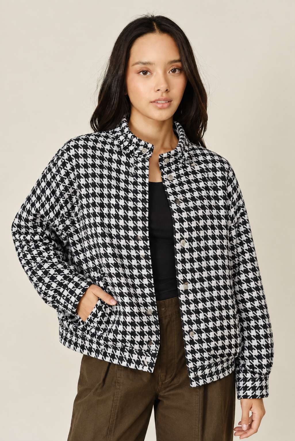Houndstooth Snap Button Jacket