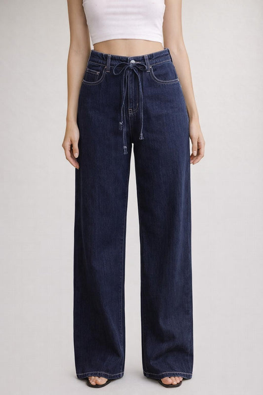JBD Drawstring Wide Leg Dark Denim Jeans