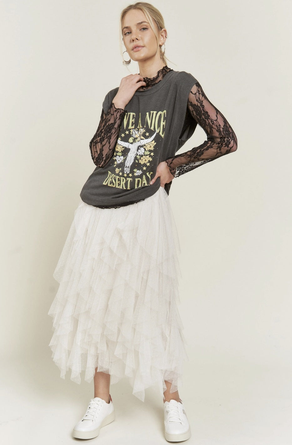 JBJ Cream Long Skirt