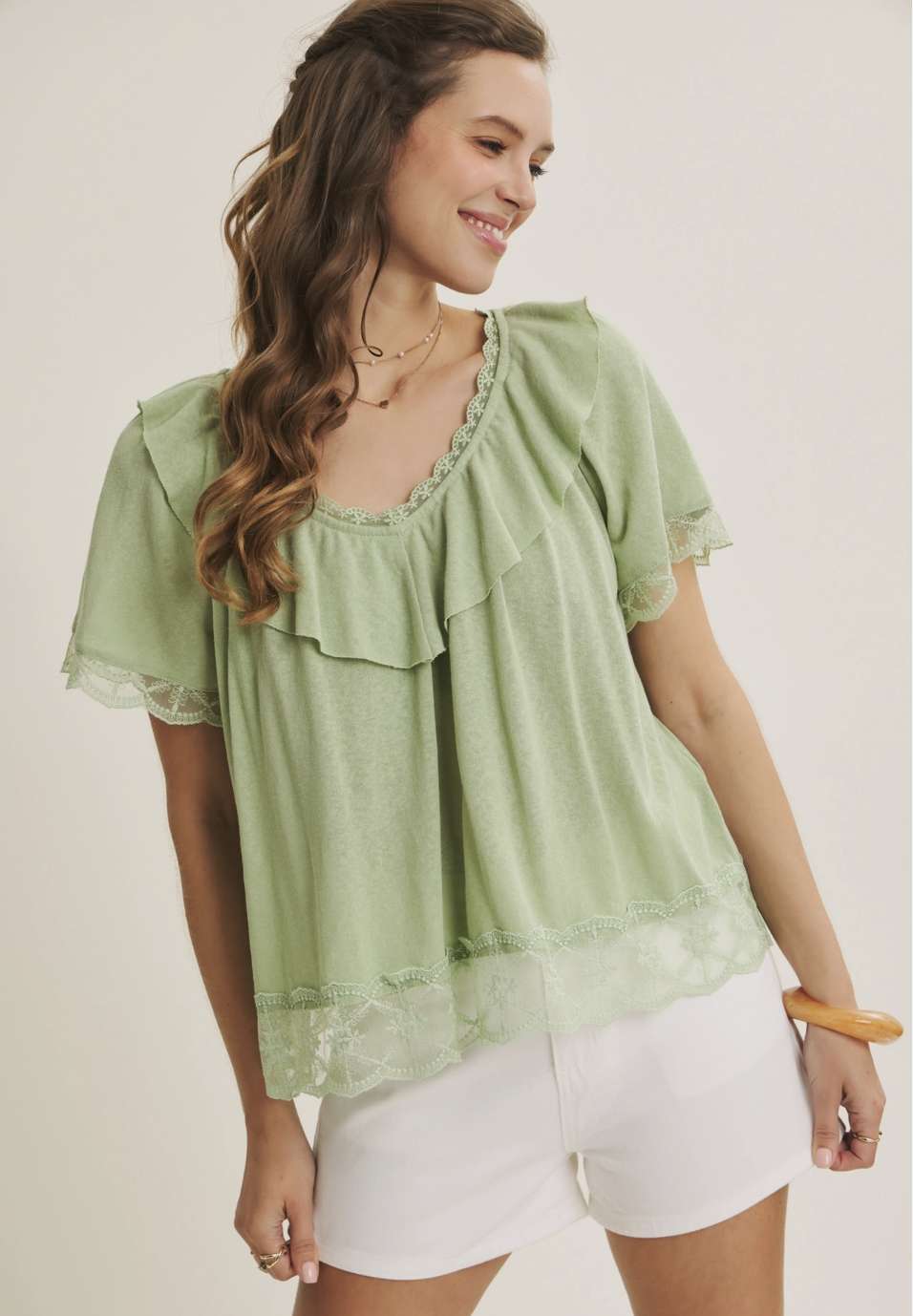 Knit Textured Lace & Scallop Blouse