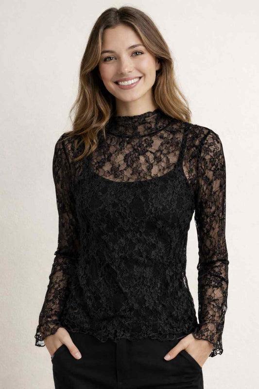 Lace Floral Print Long Sleeve Top
