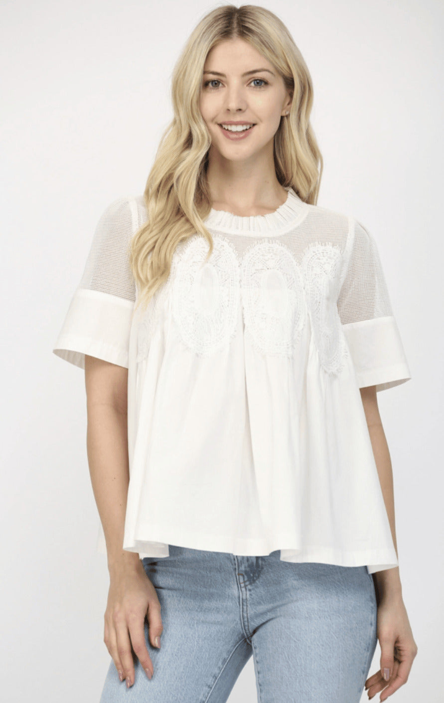 Mesh Combined w/ Applique Blouse