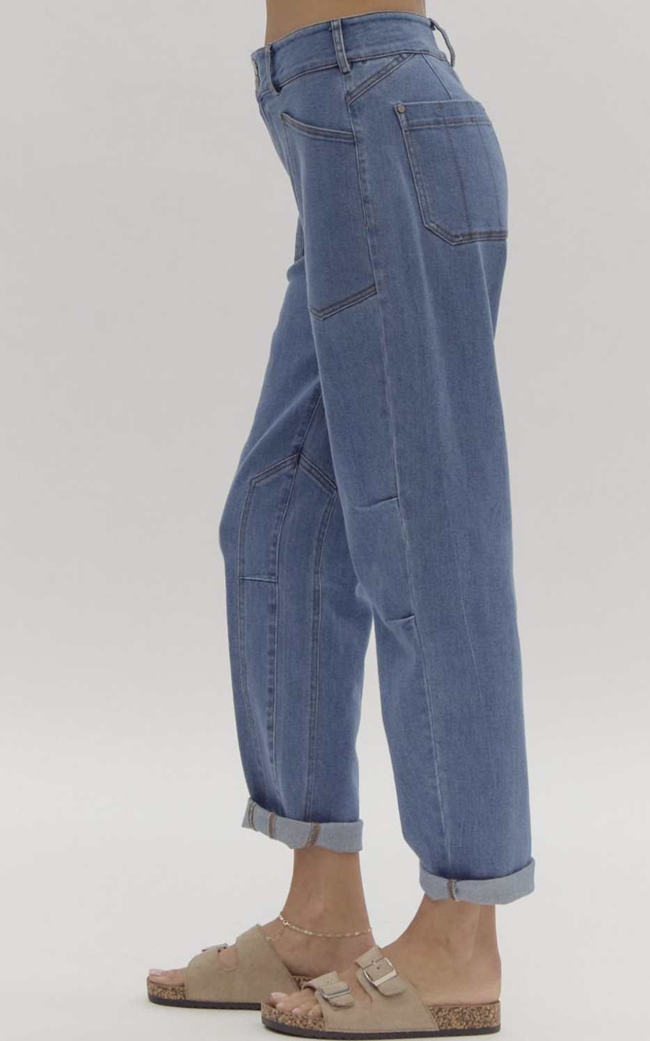 Mid Rise Tapered Patch Pockets Jeans