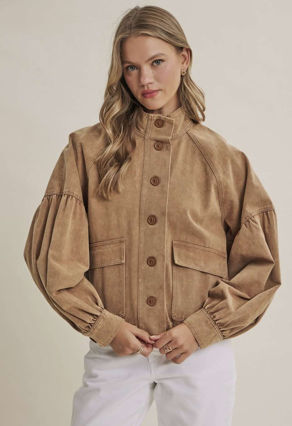 Mineral Wash Balloon Sleeve Jacket