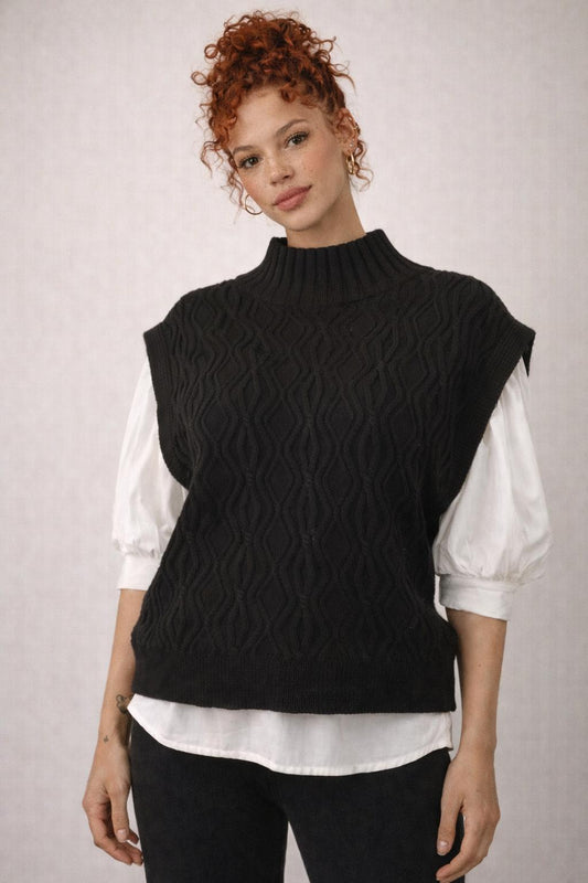 Mock Neck Contrast Layered Sweater
