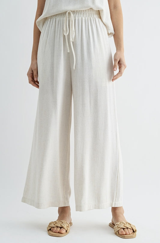 Natural Linen Blend Tie Wide Pants