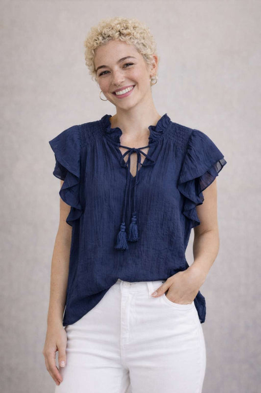 Navy Textured Blouse