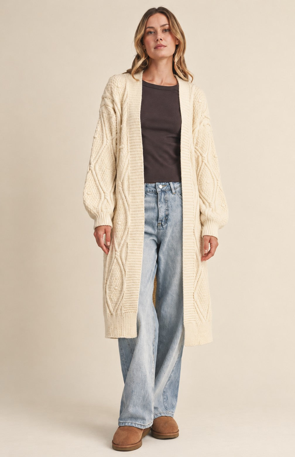 Open Front Drop Long Knit Cardigan