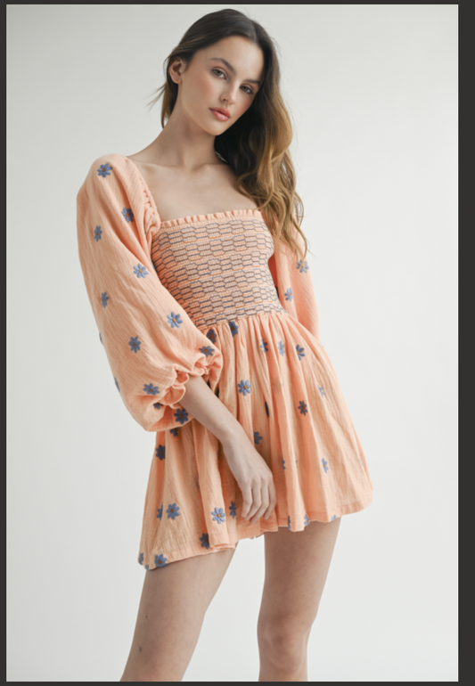 Orange floral L/S romper