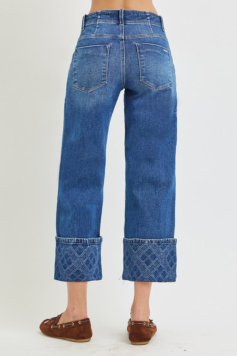 HR Crop Wide w/ Plaid Cuffs Jeans