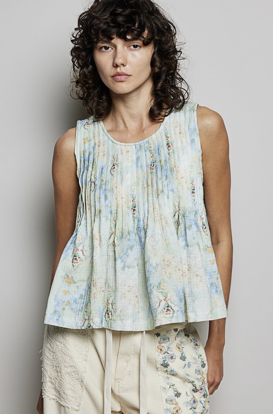 Pastel Floral W/ Pleating Tank Top