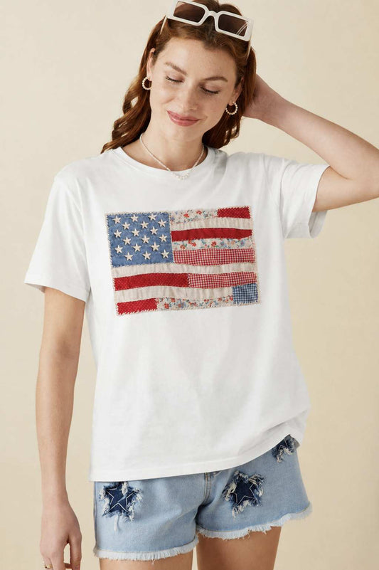 Patchwork Printed US Flag T-Shirt