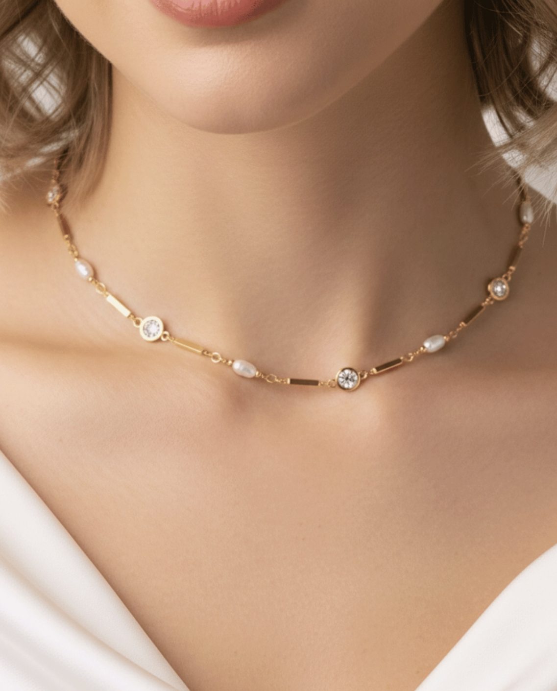 Pearl & Gold Paperclip Necklace Set