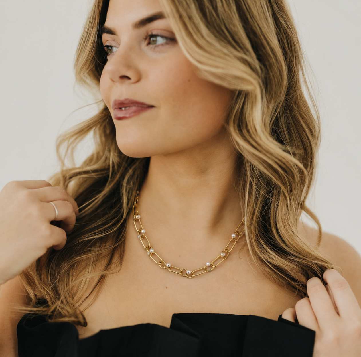 Pearl & Gold Paperclip Necklace Set