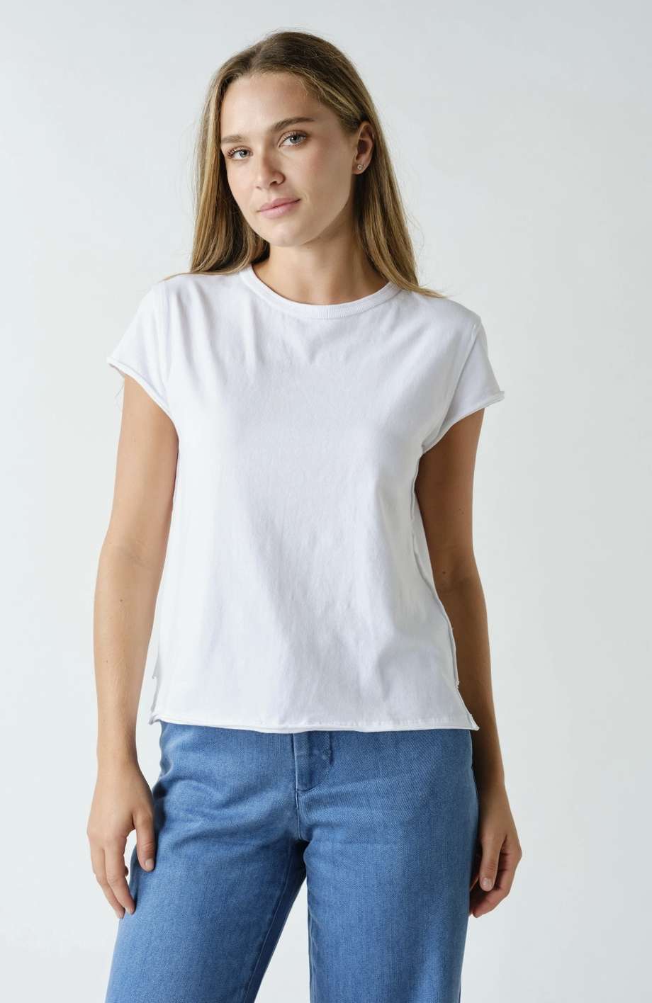Pima Cotton Raw-Edge Cap Sleeve Tee