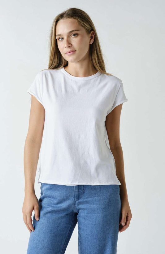 Pima Cotton Raw-Edge Cap Sleeve Tee