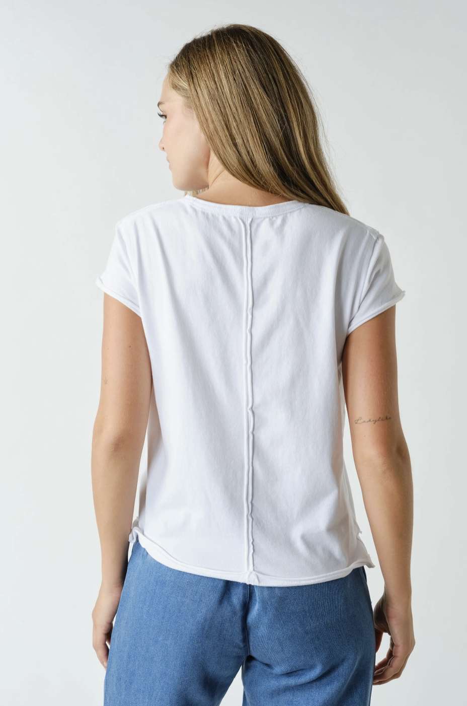 Pima Cotton Raw-Edge Cap Sleeve Tee