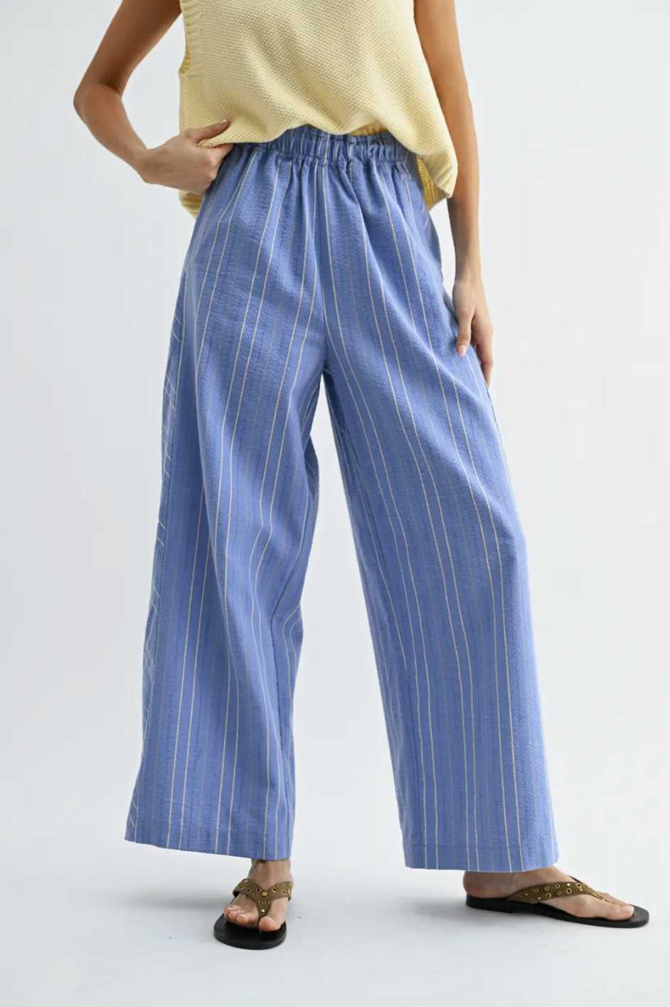 Pinstripe Elastic Wide Leg Trousers