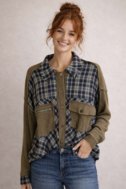 Plaid and Olive Long Sleeve Shirt