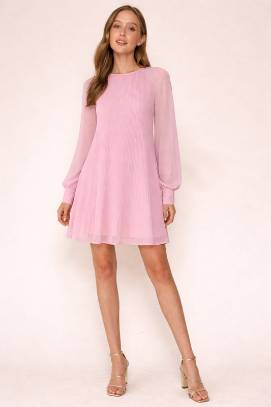 Pleat W/Back Neck Tie Dress