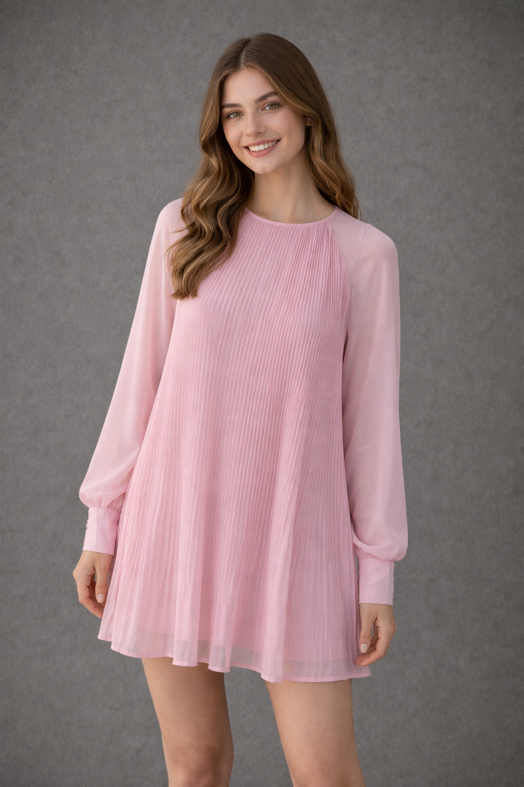 Pleat W/Back Neck Tie Dress