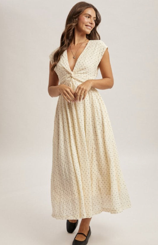 Polka Dot V Neck  Maxi Dress
