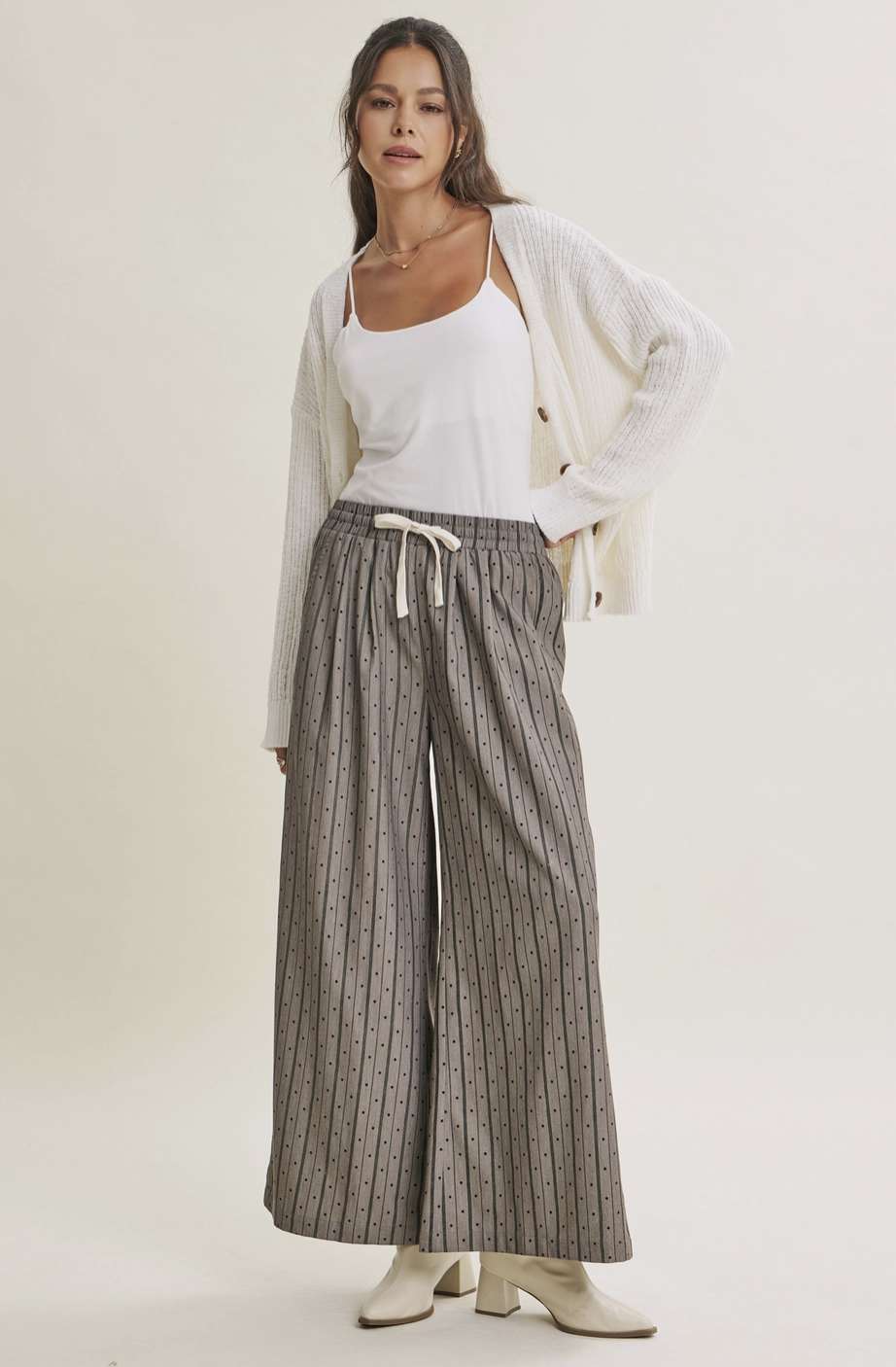 Polka Dot Pinstripe Wide Leg Pants