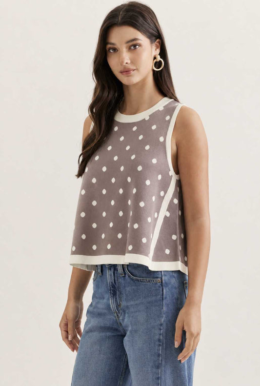 Polka Dot Sleeveless Round Neck Top