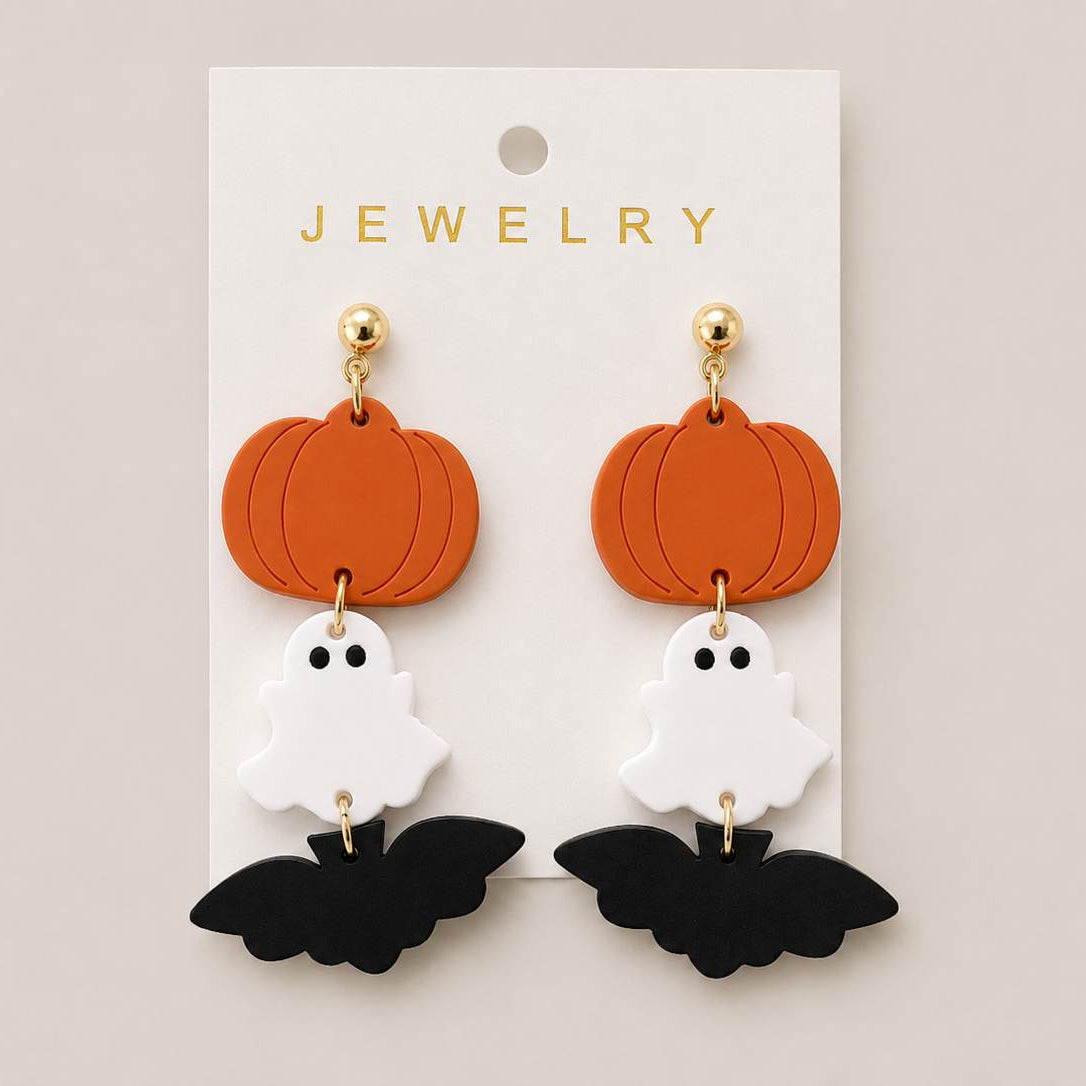 Pumpkin Ghost Bat Earrings