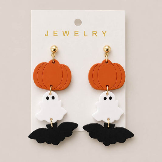 Pumpkin Ghost Bat Earrings