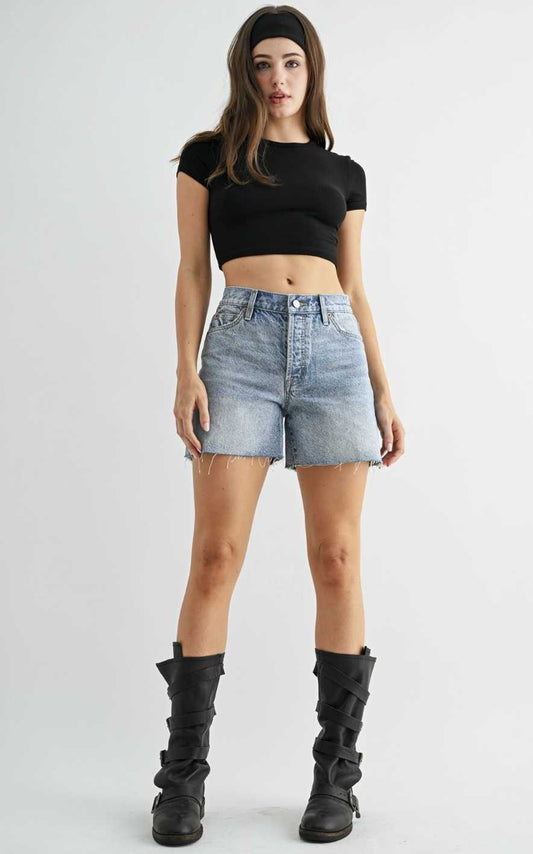 Raw Hem High Rise Button Up Shorts