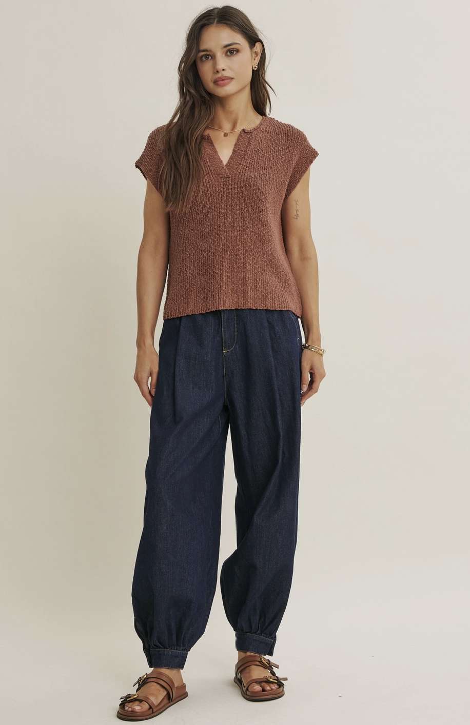 Relaxed Barrel Leg Ankle Button Jeans