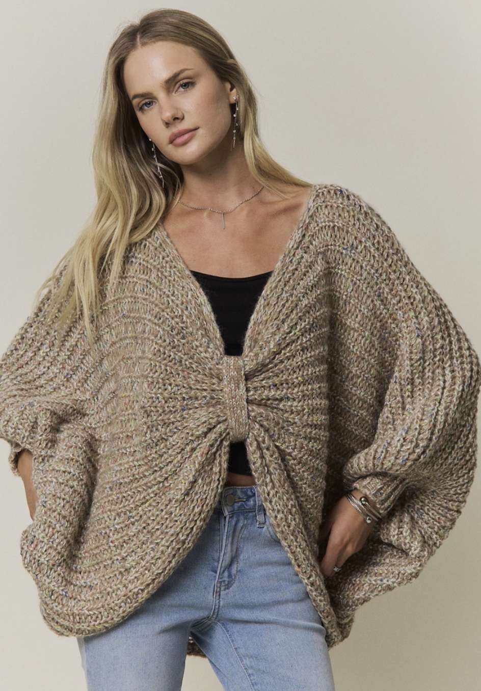 Reversable Knit Cinched Cardigan