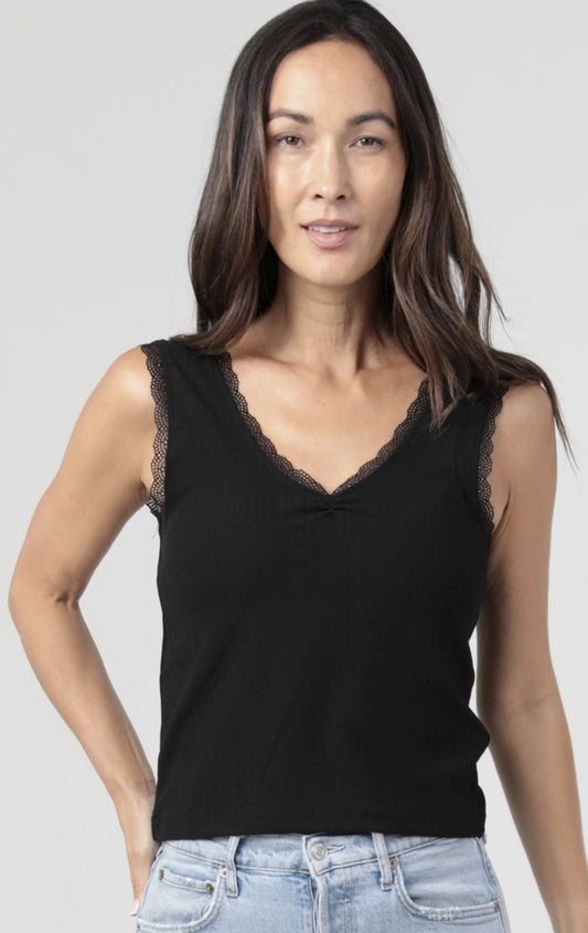 Rib Knit Lace Trim Tank Top