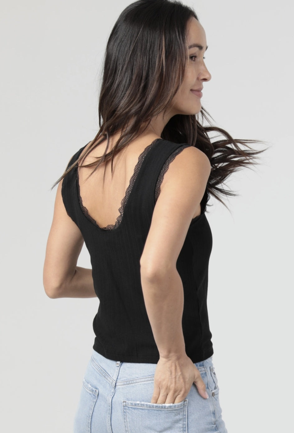 Rib Knit Lace Trim Tank Top