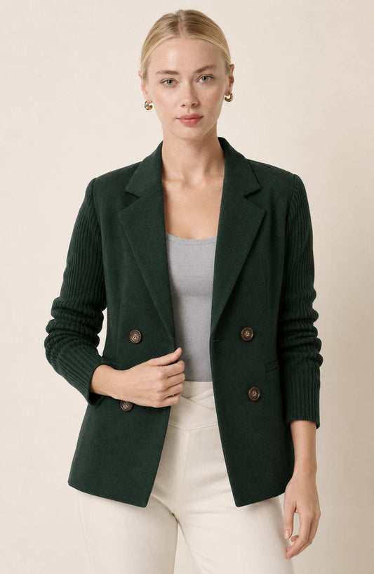 Ribbed Sleeve Buttoned Blazer