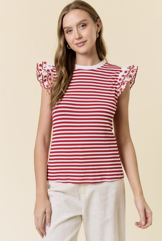 Round Double Eyelet Lace Ruffle Shirt