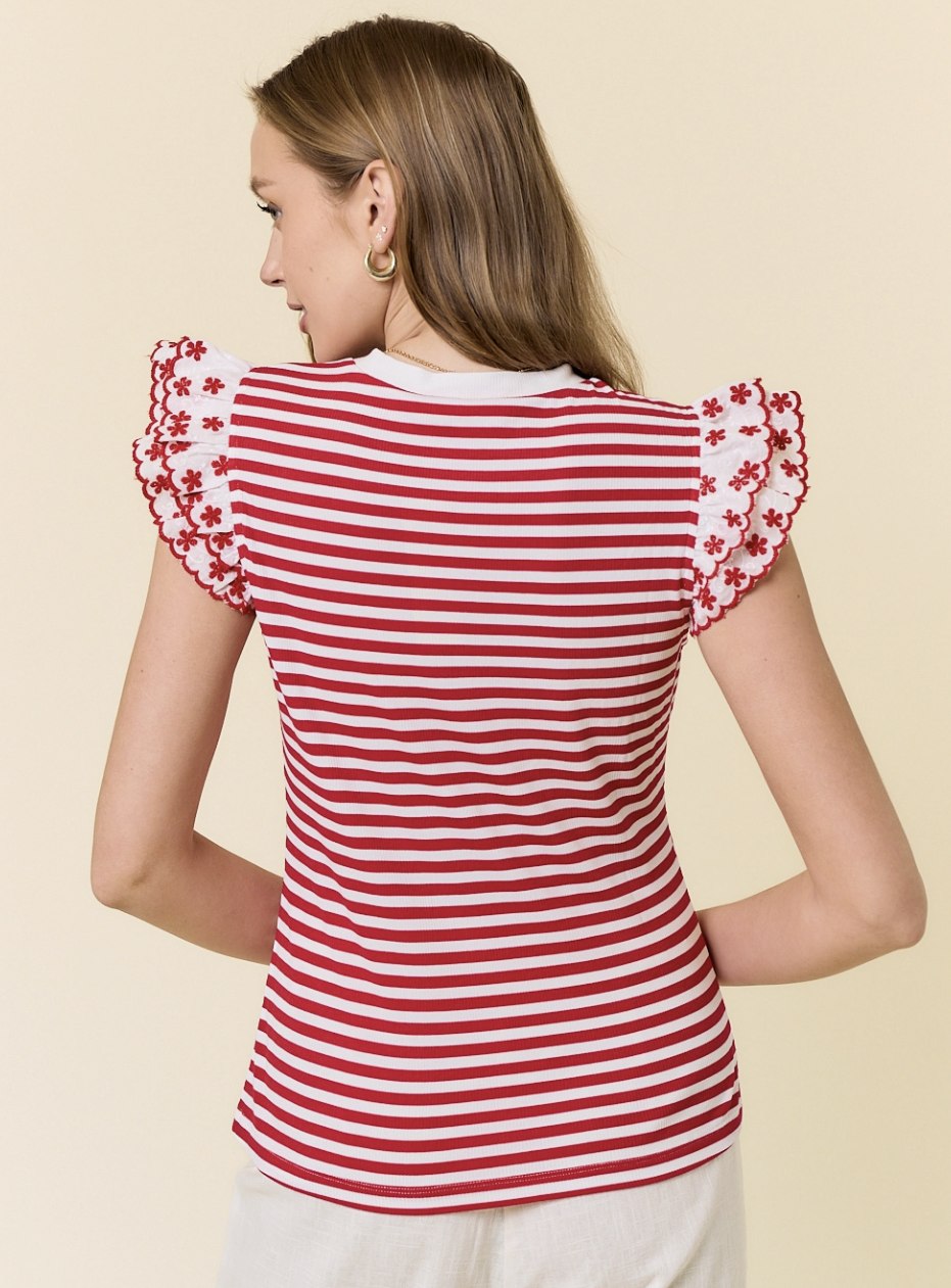 Round Double Eyelet Lace Ruffle Shirt