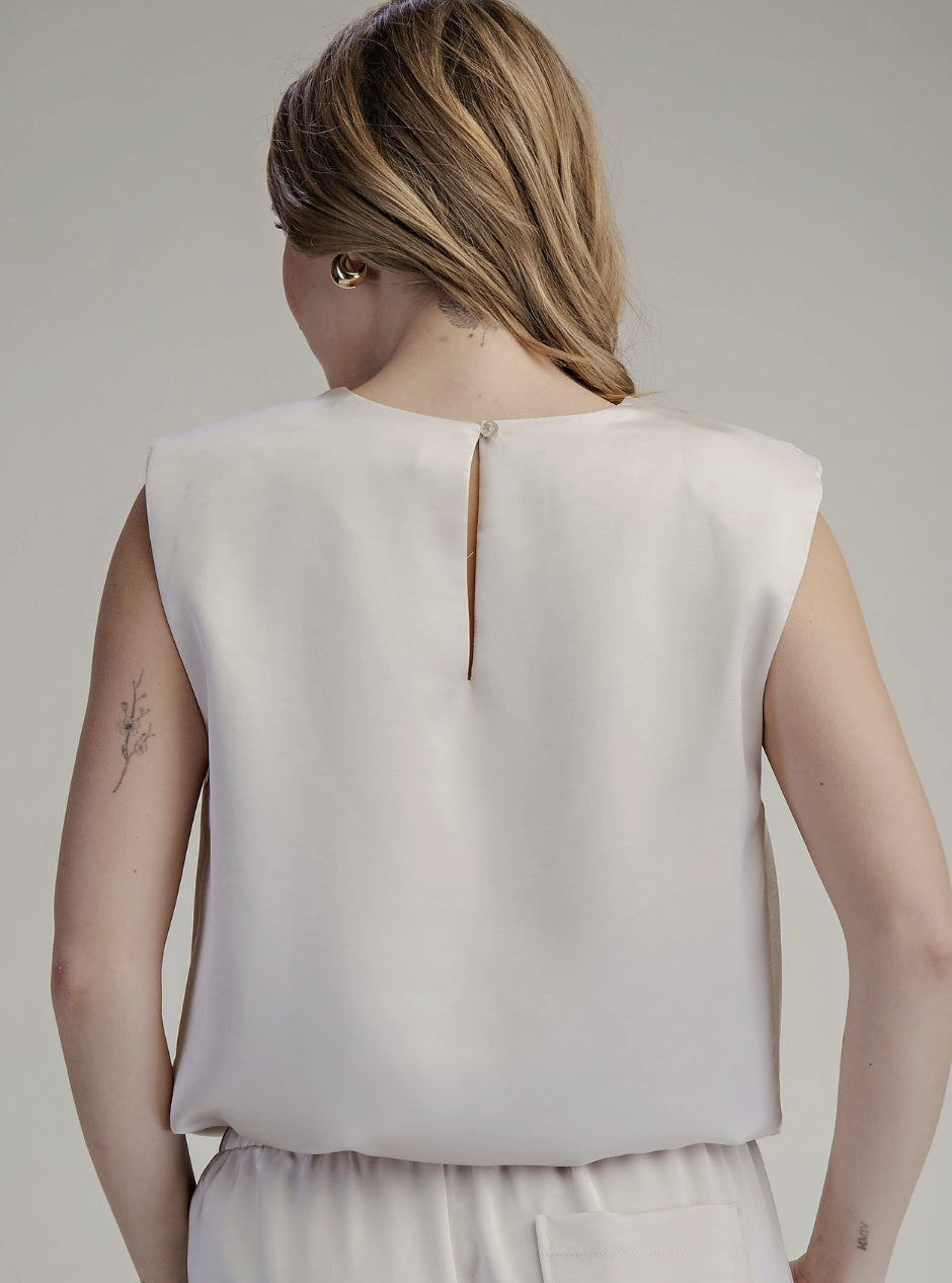 Round Neck Shoulder Padded Top