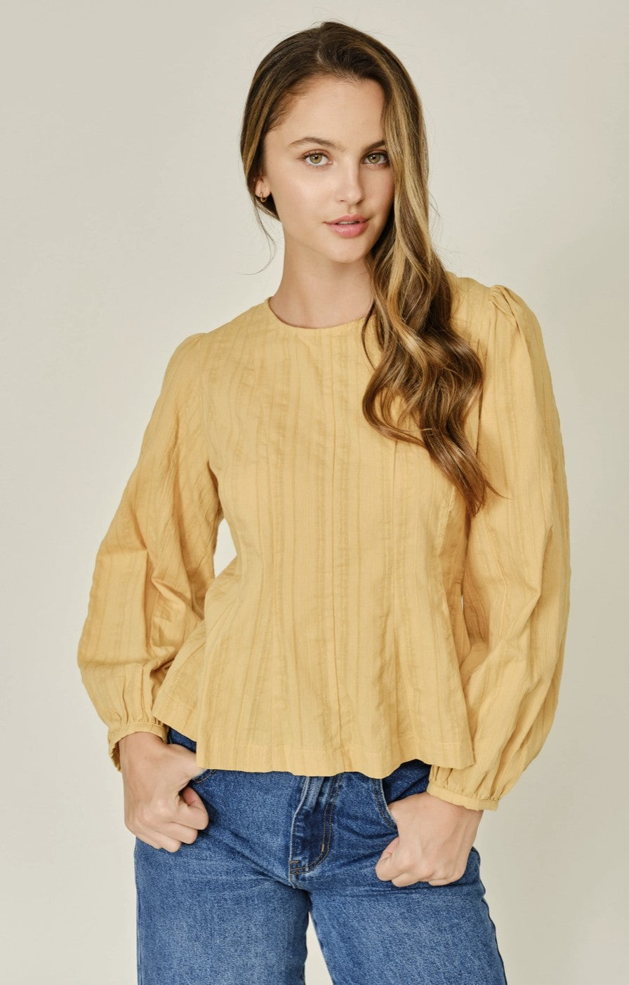 Ruffle Hem Round Neck Lined Blouse