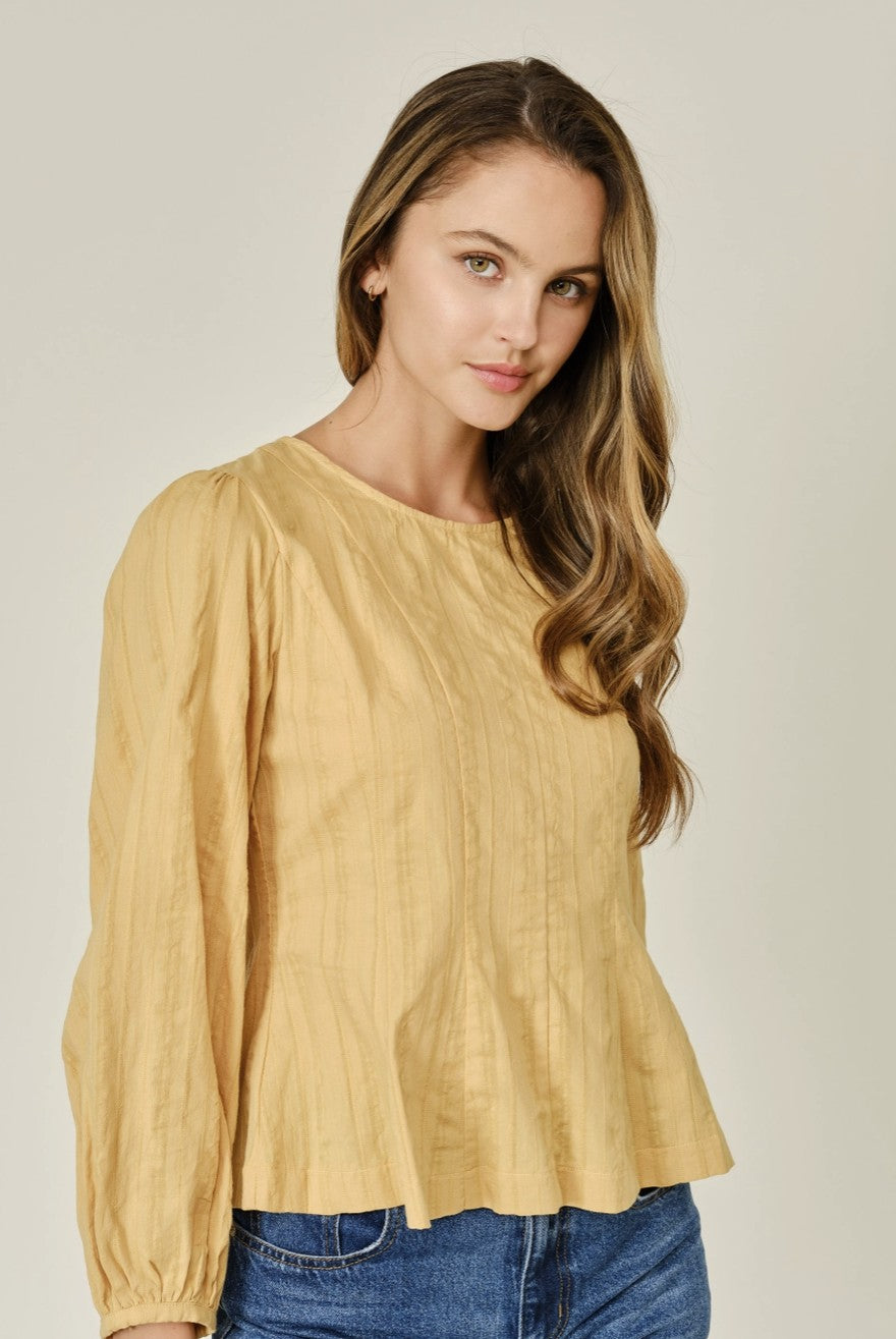 Ruffle Hem Round Neck Lined Blouse