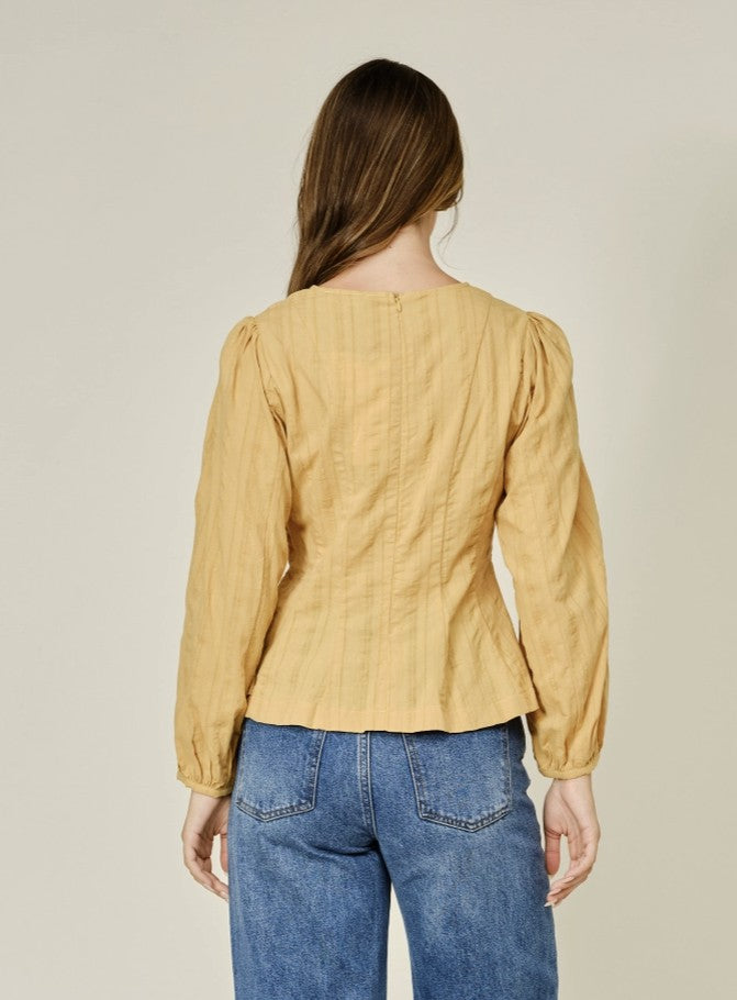 Ruffle Hem Round Neck Lined Blouse