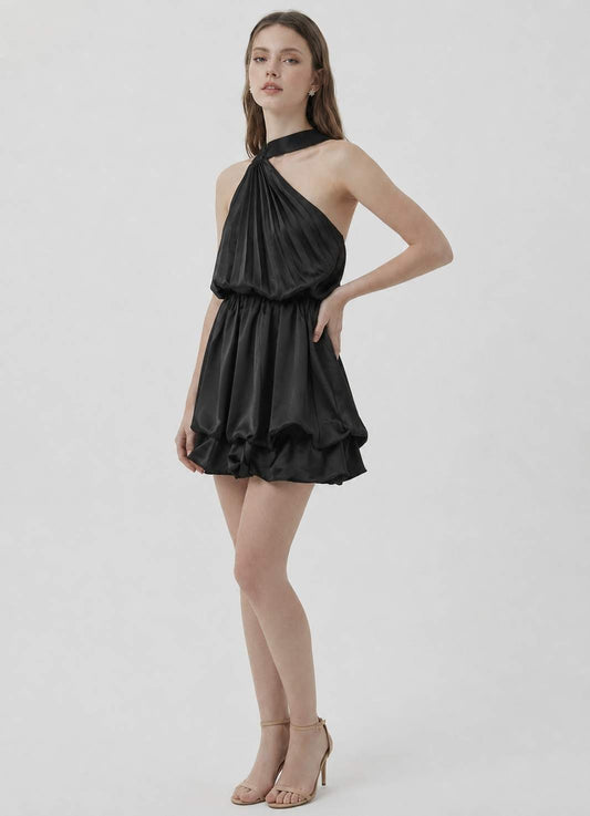 Ruffled Hater Neck Mini Dress