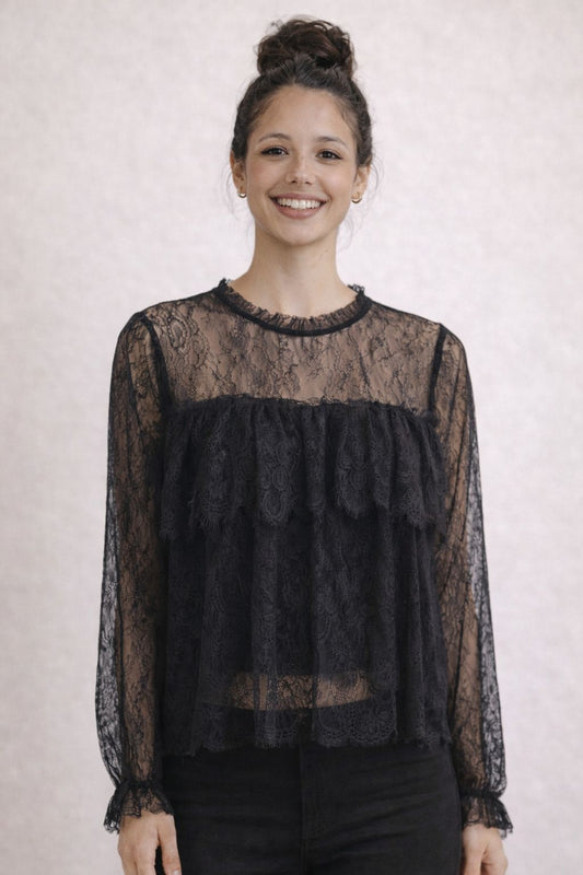 Ruffled Lace Long Sleeve Blouse