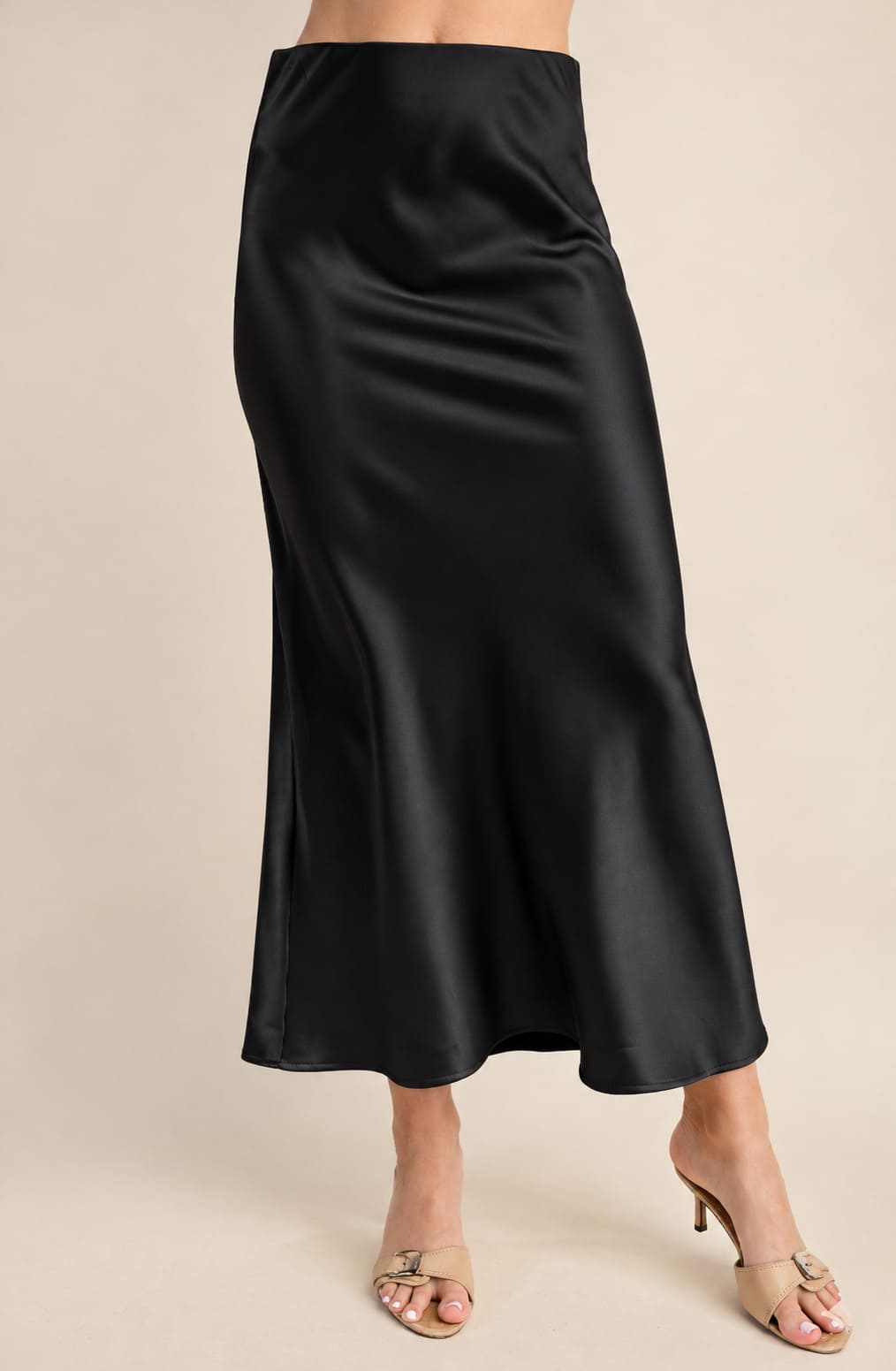 Satin Midi Waist Elastic Band Skirt