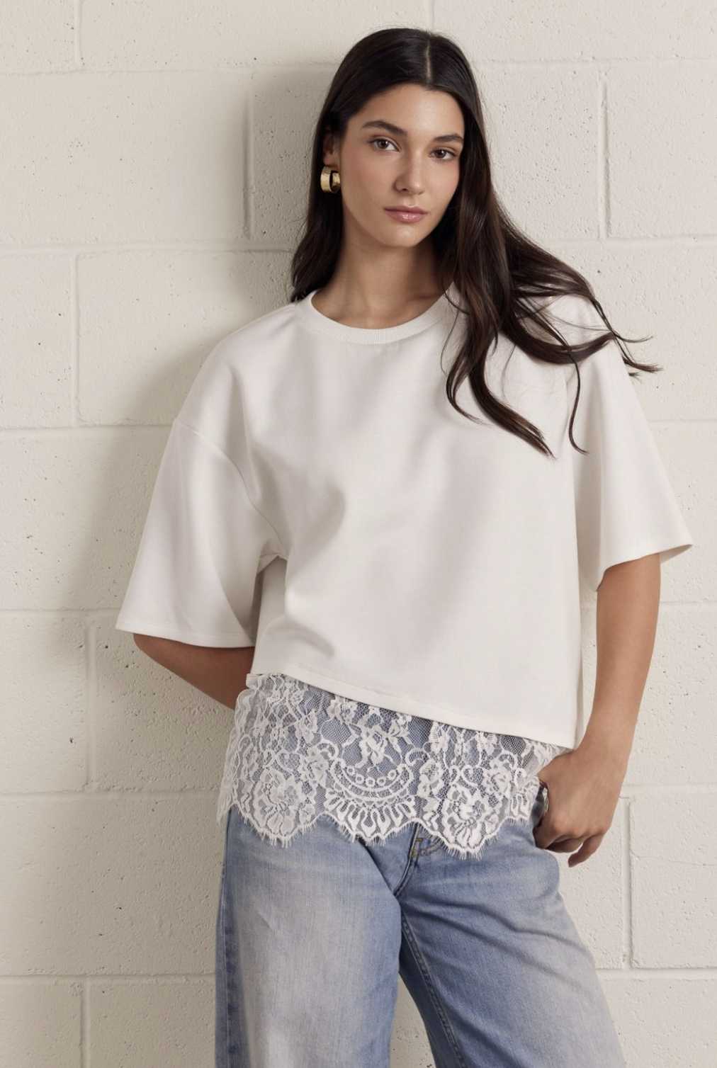 Scallop Lace Hem Short Sleeve Top