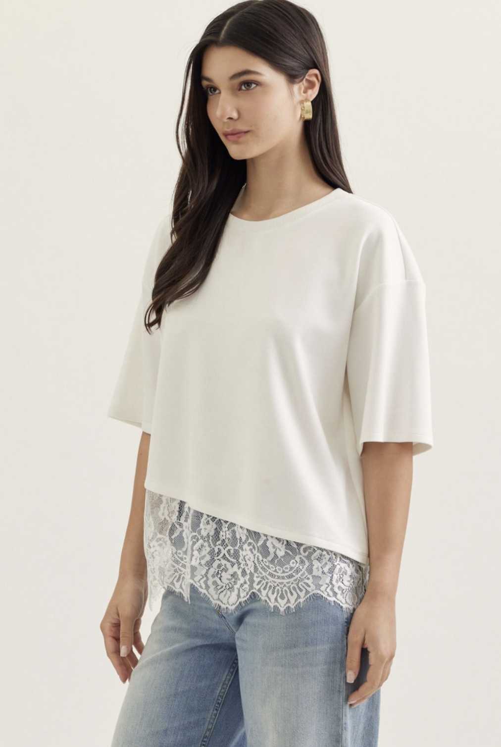 Scallop Lace Hem Short Sleeve Top